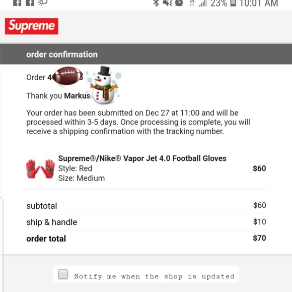 Supreme Nike Vapor Jet 4.0 Football Gloves - Picture 2 of 3